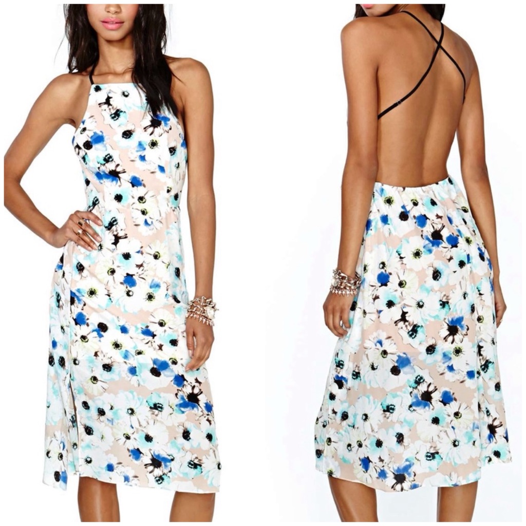 Dolce Vita Backless Silk Dress Size Small Midi Length Retail $220 Floral